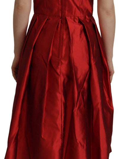 Dolce & Gabbana Red A-line Pleated Satin Silk Dress