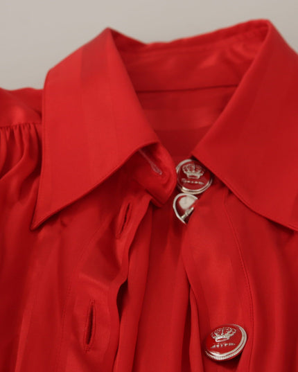 Dolce & Gabbana Red Button Down Belted Midi Satin Silk Dress