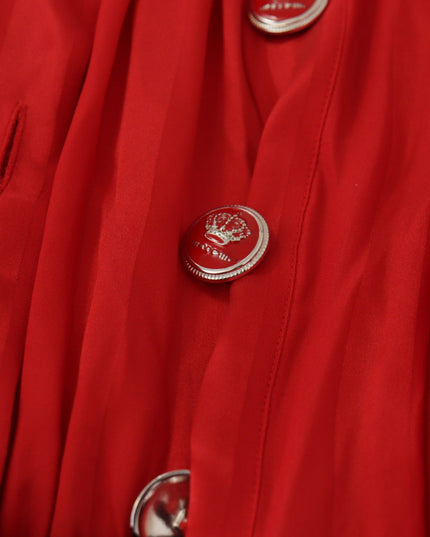 Dolce & Gabbana Red Button Down Belted Midi Satin Silk Dress