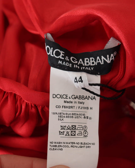 Dolce & Gabbana Red Button Down Belted Midi Satin Silk Dress