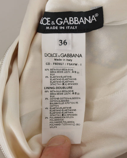 Dolce & Gabbana White Sunflower Print Sheath Midi Silk