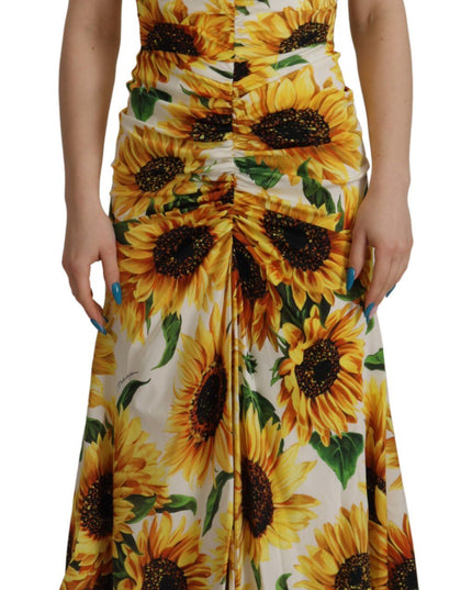 Dolce & Gabbana White Sunflower Print Sheath Midi Silk