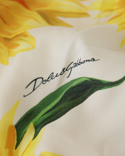 Dolce & Gabbana White Sunflower Print Sheath Midi Silk