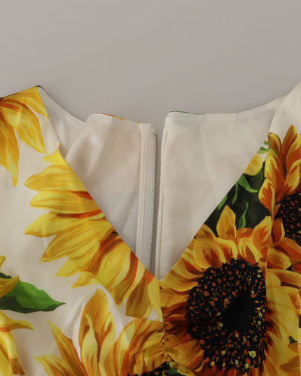 Dolce & Gabbana White Sunflower Print Sheath Midi Silk