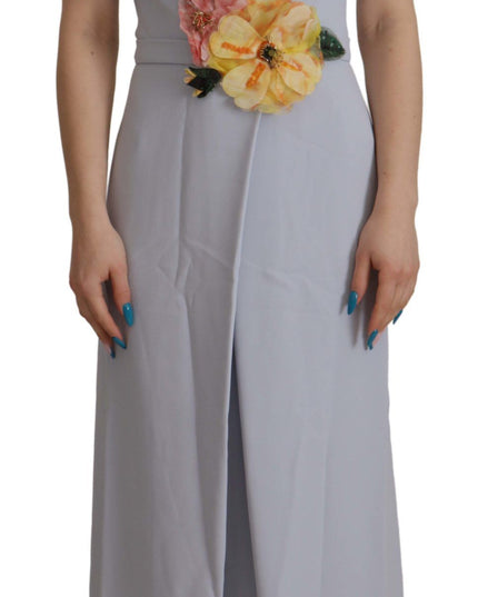 Dolce & Gabbana Blue Floral Applique Midi Viscose Dress