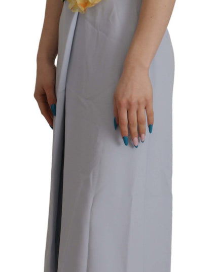 Dolce & Gabbana Blue Floral Applique Midi Viscose Dress