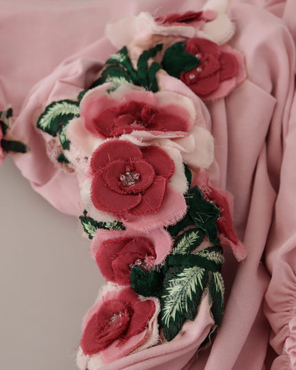 Dolce & Gabbana Pink Flower Embellished One Shoulder Dress