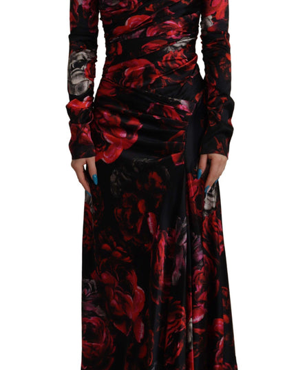 Dolce & Gabbana Black Floral Roses A-Line Sheath Gown Dress