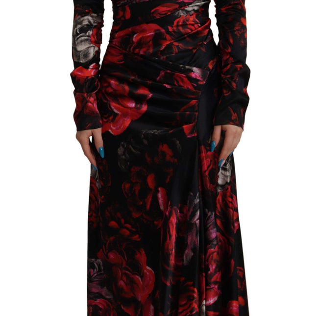 Dolce & Gabbana Black Floral Roses A-Line Sheath Gown Dress