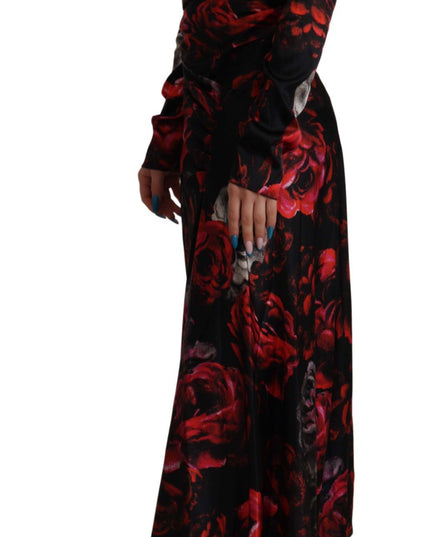 Dolce & Gabbana Black Floral Roses A-Line Sheath Gown Dress