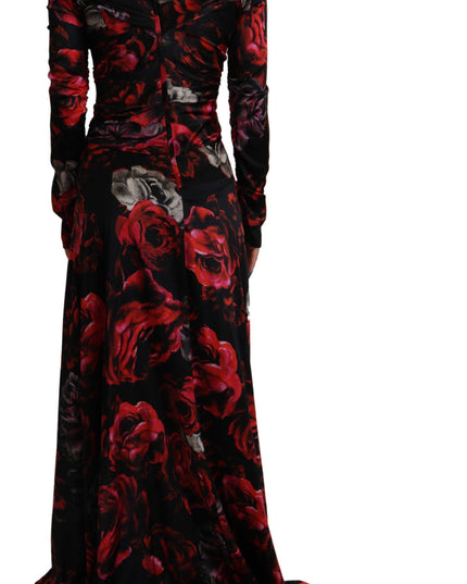 Dolce & Gabbana Black Floral Roses A-Line Sheath Gown Dress