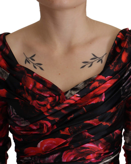 Dolce & Gabbana Black Floral Roses A-Line Sheath Gown Dress