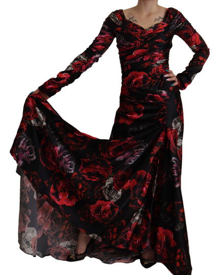 Dolce & Gabbana Black Floral Roses A-Line Sheath Gown Dress