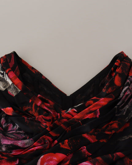 Dolce & Gabbana Black Floral Roses A-Line Sheath Gown Dress