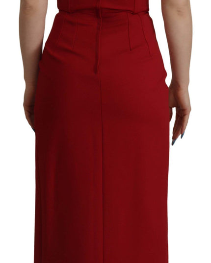 Dolce & Gabbana Red Sweetheart Neck Bodycon Midi Dress