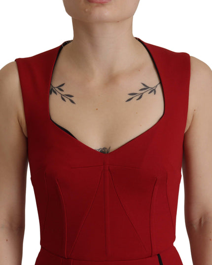 Dolce & Gabbana Red Sweetheart Neck Bodycon Midi Dress