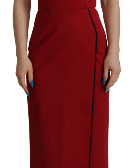 Dolce & Gabbana Red Sweetheart Neck Bodycon Midi Dress