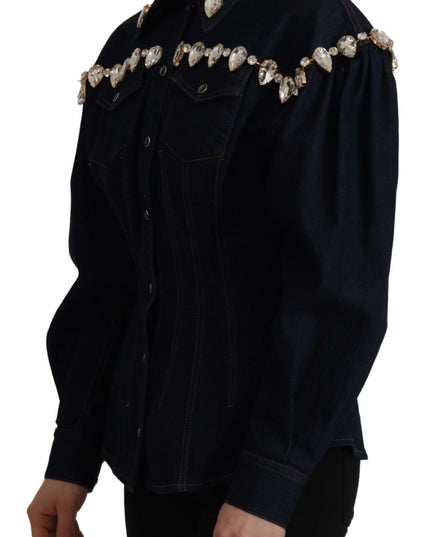 Dolce & Gabbana Blue Denim Crystal Embellish Cotton Jacket