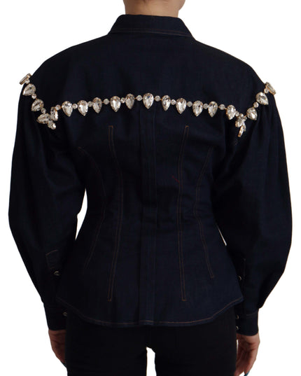 Dolce & Gabbana Blue Denim Crystal Embellish Cotton Jacket