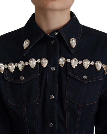 Dolce & Gabbana Blue Denim Crystal Embellish Cotton Jacket