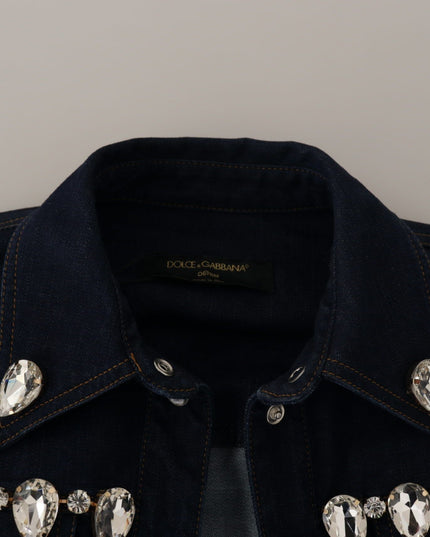 Dolce & Gabbana Blue Denim Crystal Embellish Cotton Jacket