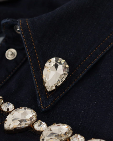 Dolce & Gabbana Blue Denim Crystal Embellish Cotton Jacket
