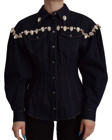 Dolce & Gabbana Blue Denim Crystal Embellish Cotton Jacket