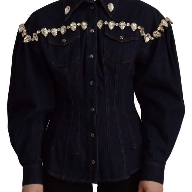 Dolce & Gabbana Blue Denim Crystal Embellish Cotton Jacket