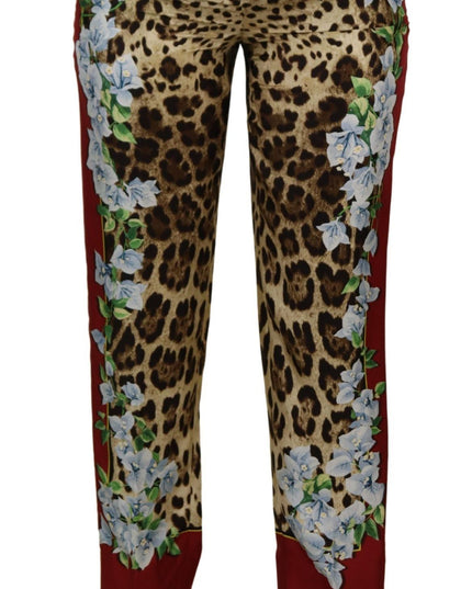 Dolce & Gabbana Multicolor Leopard Flora Printed Mid Waist Trouser Pants