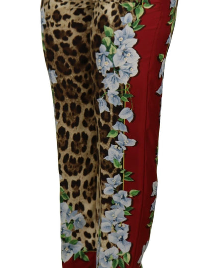 Dolce & Gabbana Multicolor Leopard Flora Printed Mid Waist Trouser Pants