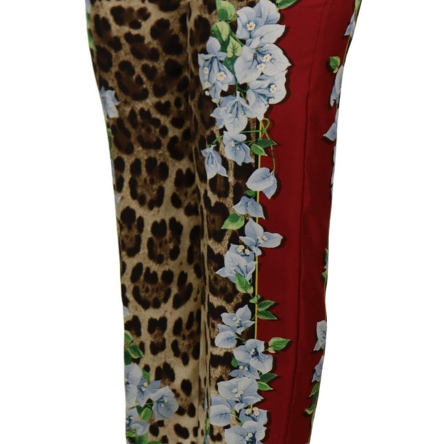 Dolce & Gabbana Multicolor Leopard Flora Printed Mid Waist Trouser Pants