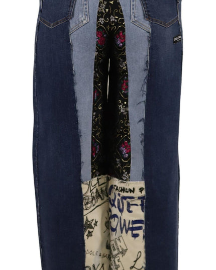 Dolce & Gabbana Multicolor Patchwork DG Fashion Wide Leg Denim Pant