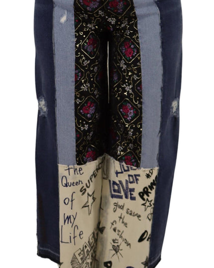Dolce & Gabbana Multicolor Patchwork DG Fashion Wide Leg Denim Pant