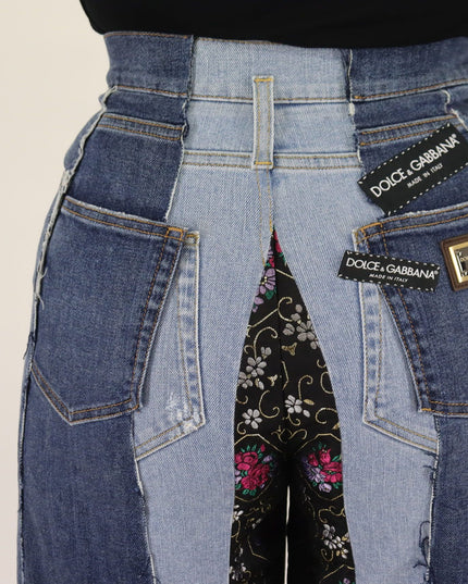 Dolce & Gabbana Multicolor Patchwork DG Fashion Wide Leg Denim Pant