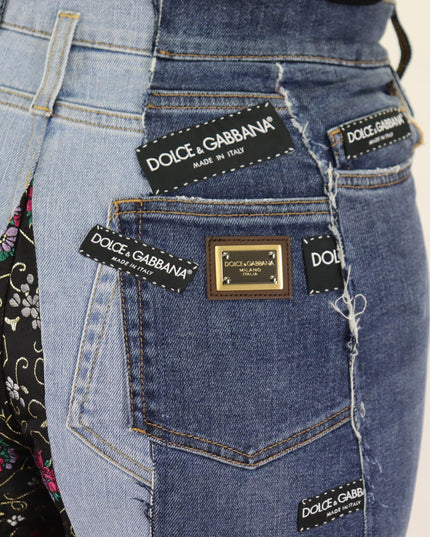 Dolce & Gabbana Multicolor Patchwork DG Fashion Wide Leg Denim Pant