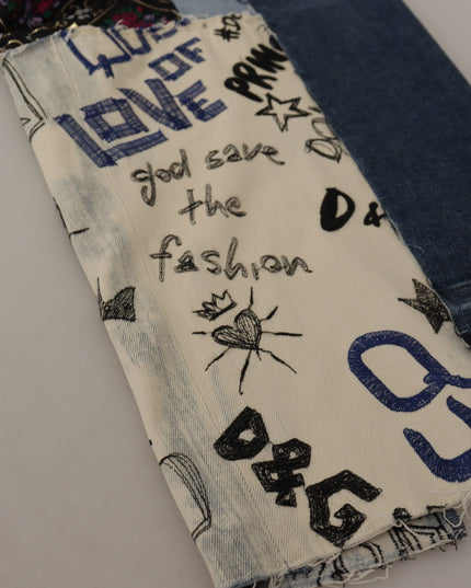 Dolce & Gabbana Multicolor Patchwork DG Fashion Wide Leg Denim Pant