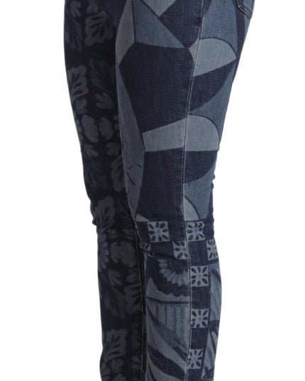 Dolce & Gabbana Blue Floral High Waist Skinny Denim Jeans
