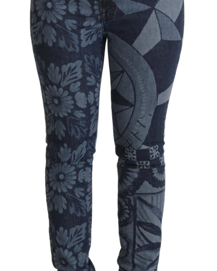 Dolce & Gabbana Blue Floral High Waist Skinny Denim Jeans