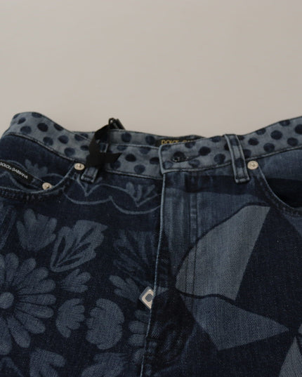 Dolce & Gabbana Blue Floral High Waist Skinny Denim Jeans