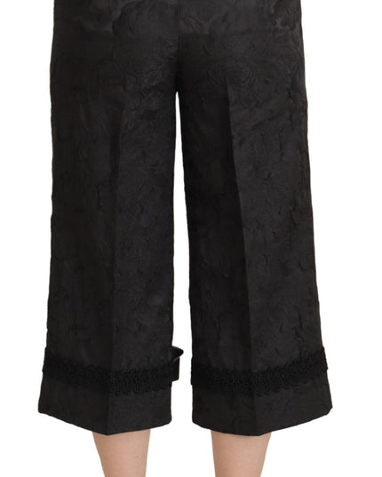 Dolce & Gabbana Black Brocade Cropped High Waist Pants