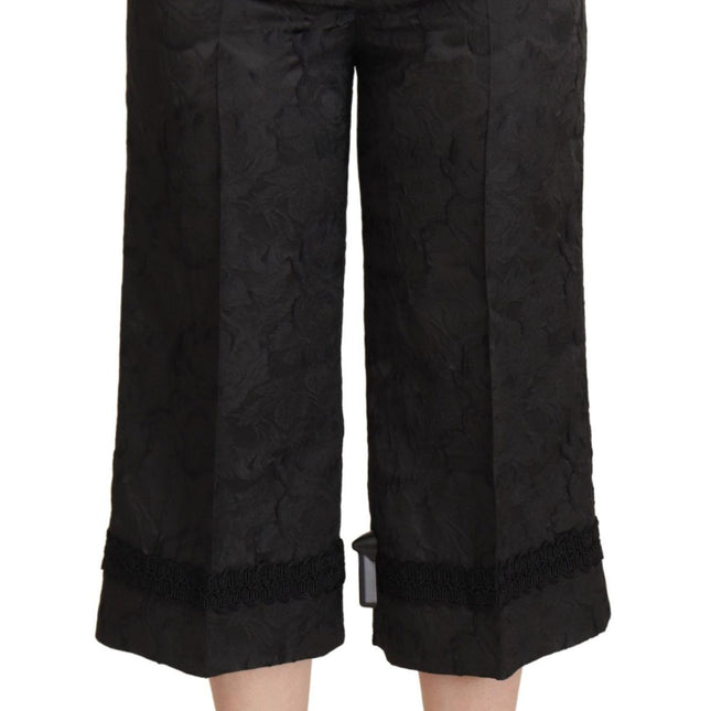 Dolce & Gabbana Black Brocade Cropped High Waist Pants