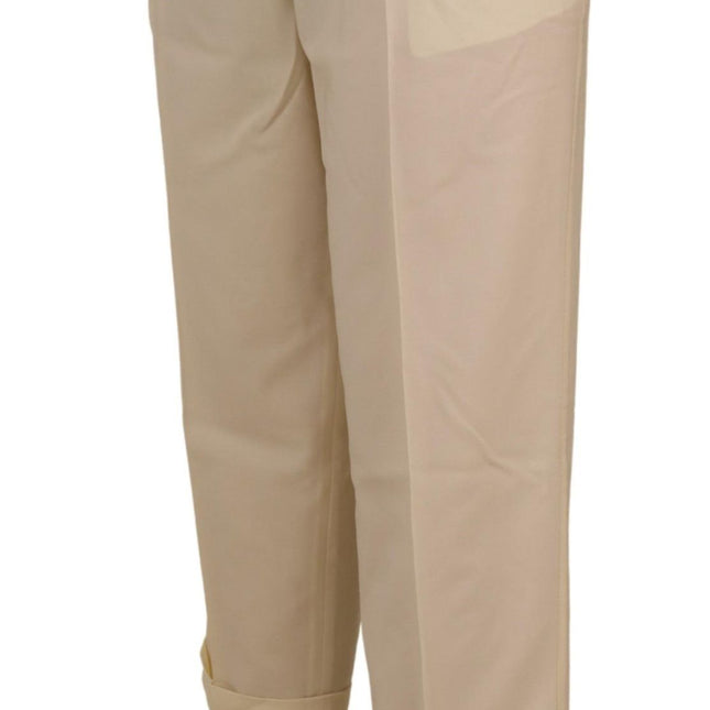 Dolce & Gabbana Ivory High Waist Cropped Folded Hem Trousers Pants