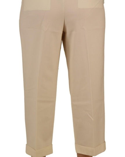 Dolce & Gabbana Ivory High Waist Cropped Folded Hem Trousers Pants