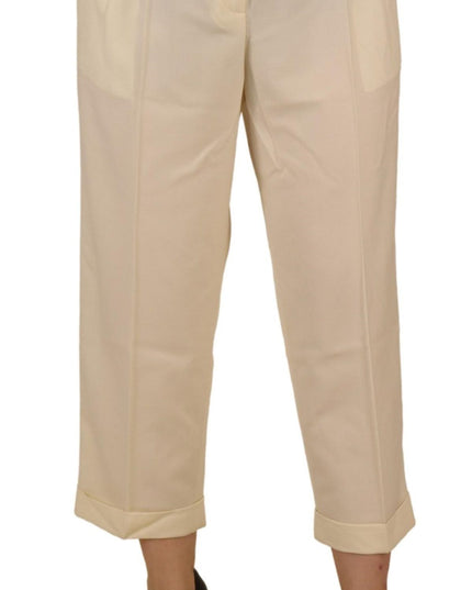 Dolce & Gabbana Ivory High Waist Cropped Folded Hem Trousers Pants