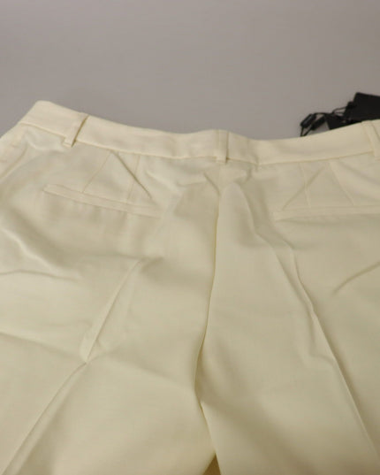 Dolce & Gabbana Ivory High Waist Cropped Folded Hem Trousers Pants