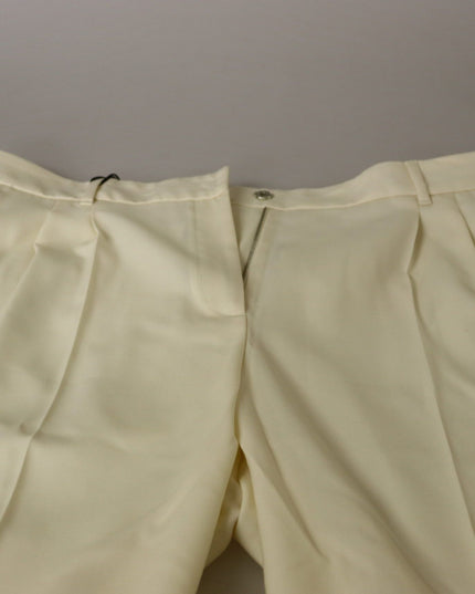 Dolce & Gabbana Ivory High Waist Cropped Folded Hem Trousers Pants