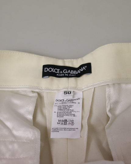 Dolce & Gabbana Ivory High Waist Cropped Folded Hem Trousers Pants