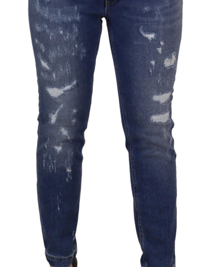 Dolce & Gabbana Blue Washed Cotton Skinny Low Waist Denim Jeans