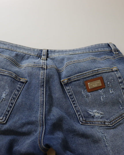 Dolce & Gabbana Blue Washed Cotton Skinny Low Waist Denim Jeans