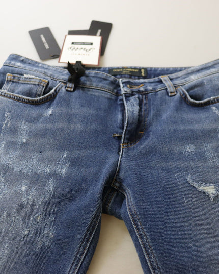 Dolce & Gabbana Blue Washed Cotton Skinny Low Waist Denim Jeans